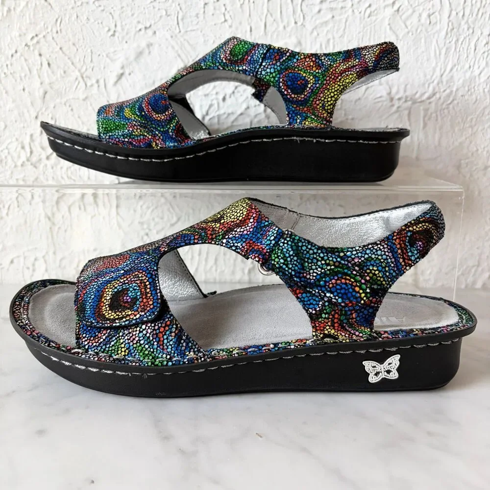 Alegria Viki Sandals Women's 39/8.5 Rainbow Cyclone Leather Comfort Slingback